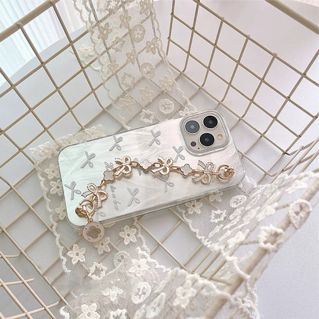 White Bow Phone Case and Chain