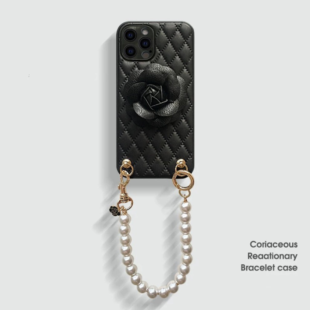 Pearl Camellia phone case and chain