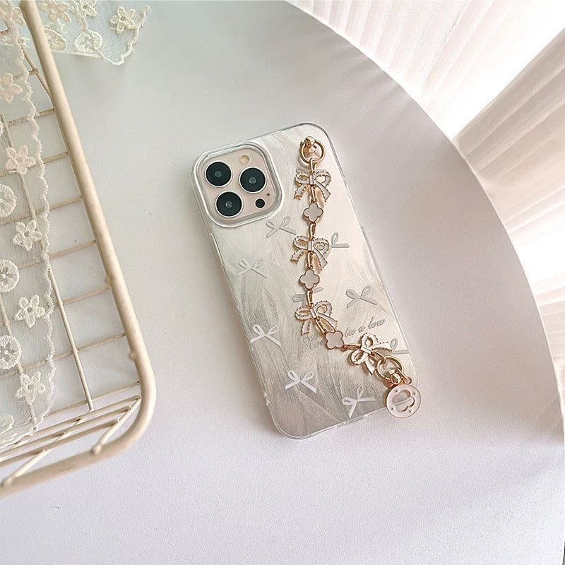 White Bow Phone Case and Chain