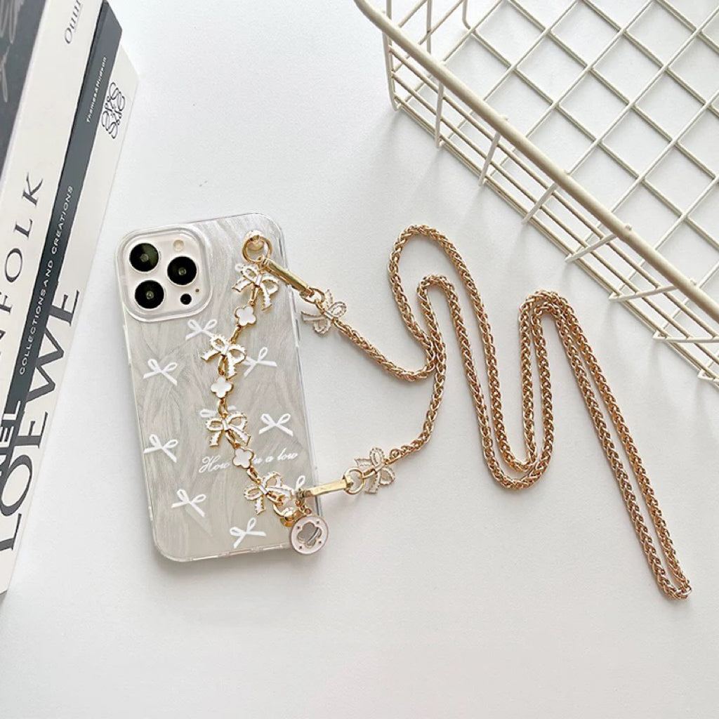 White Bow Phone Case and Chain