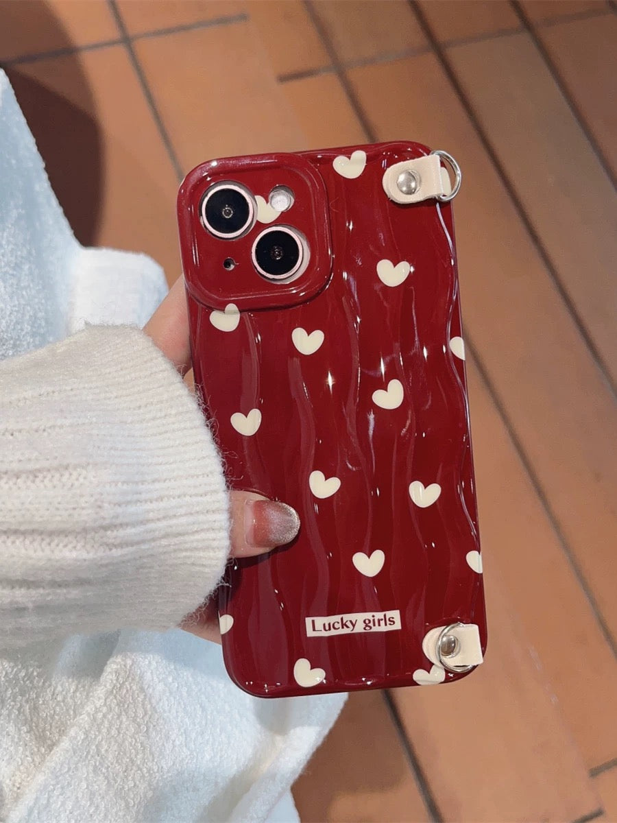 Red hearts phone case and chain