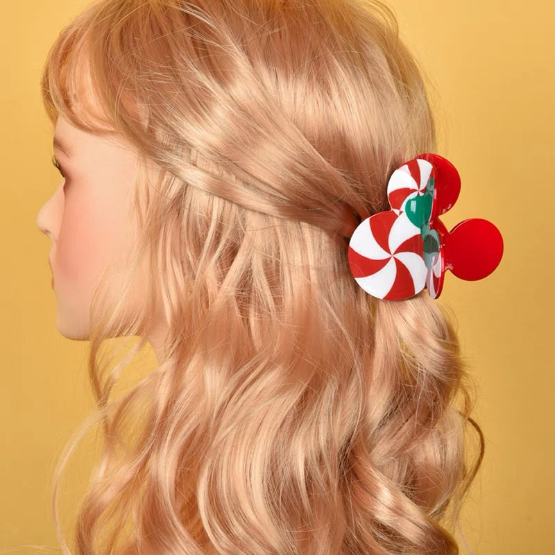 Candy Cane Mickey Hair Claw