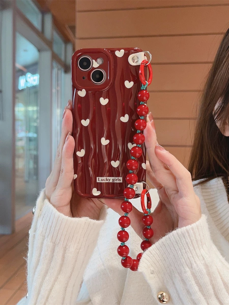 Red hearts phone case and chain