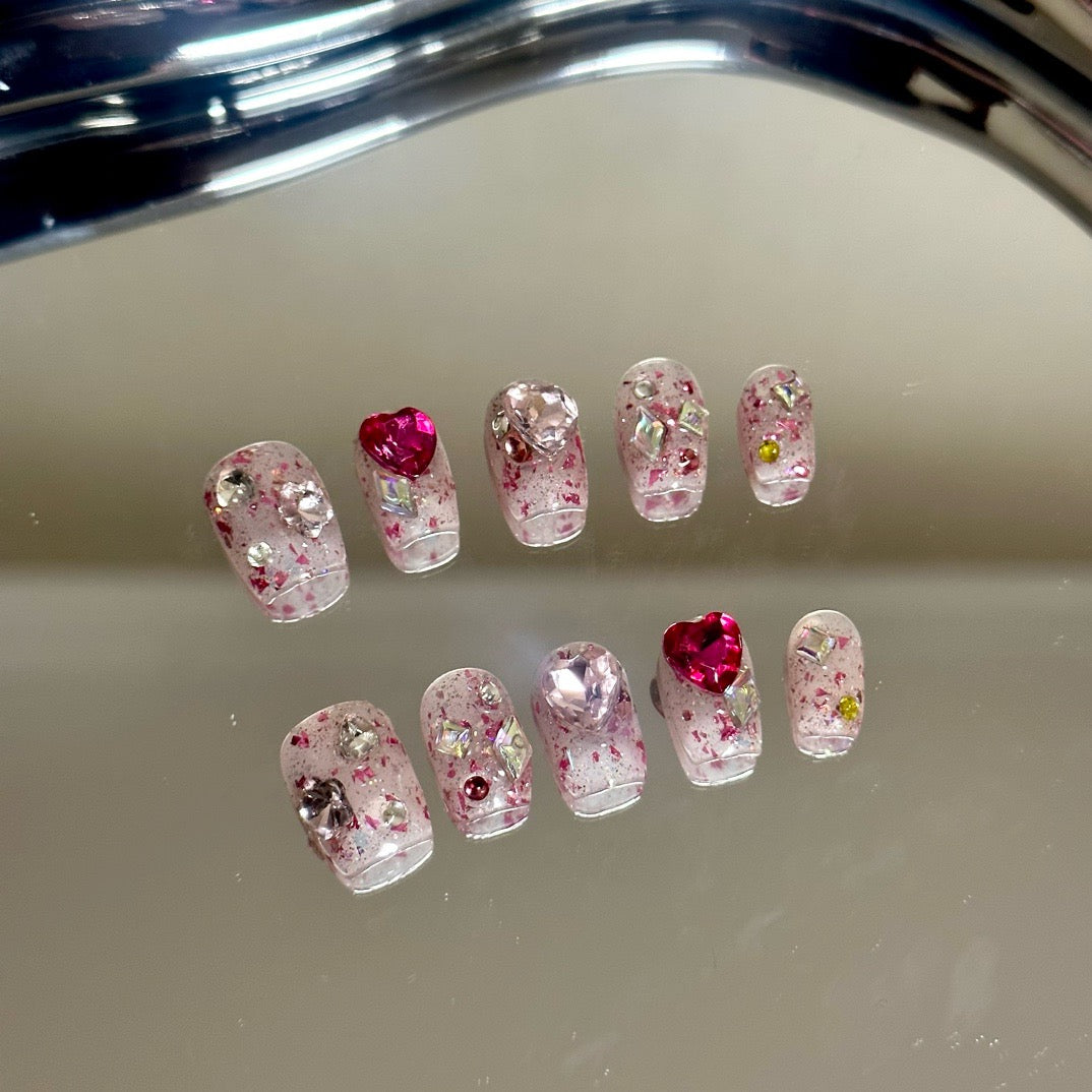 Pink heart adult nails