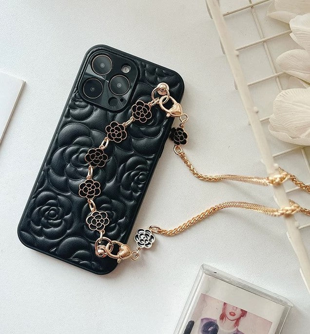 Black Rose Case with gold and black rose chain