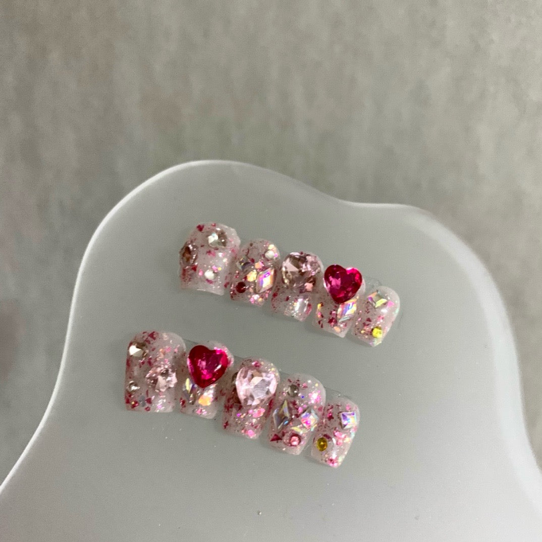 Pink heart adult nails